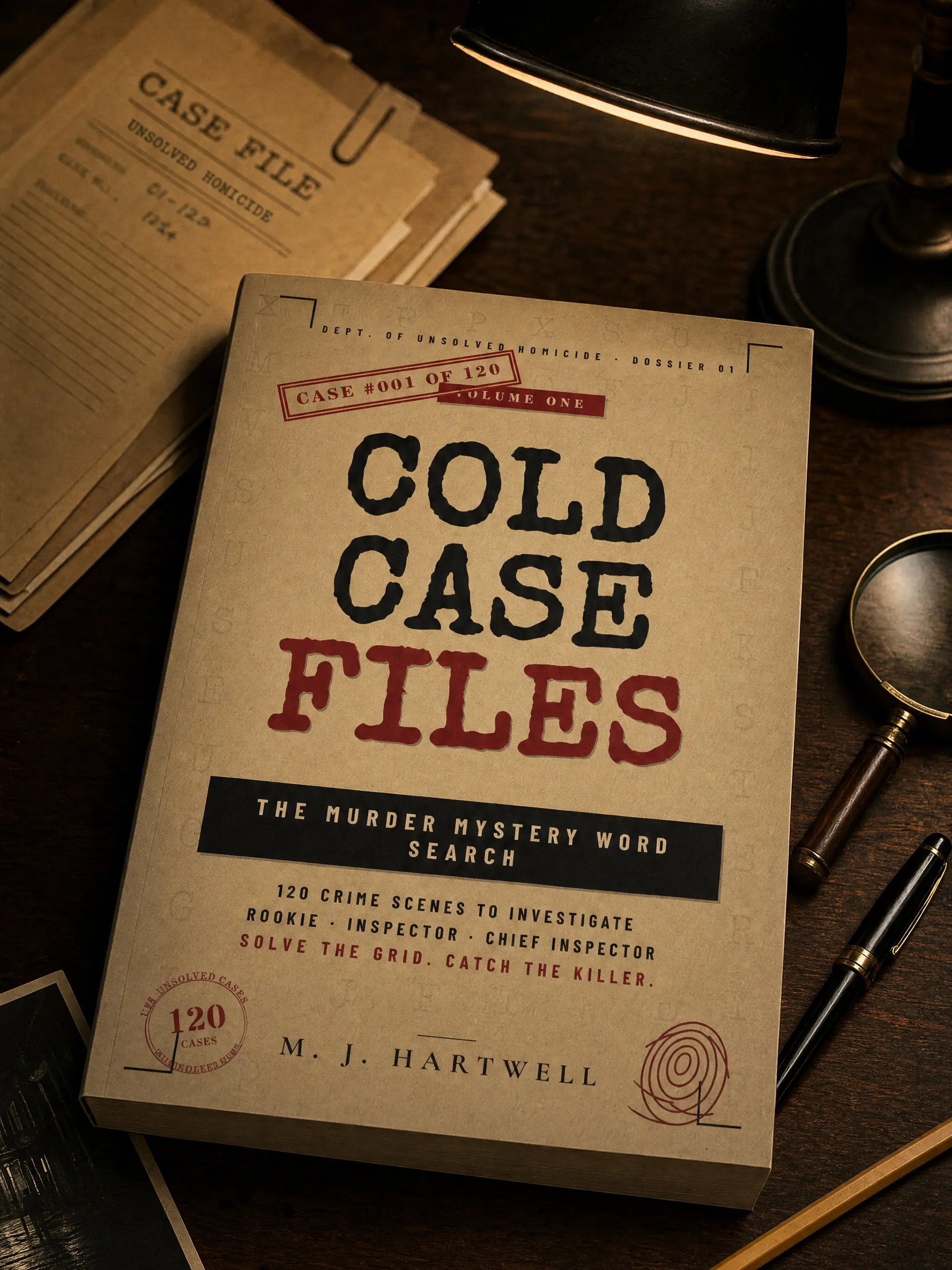 Cold Case Files Murder Mystery Word Search Puzzle Book for Adults, 120 Crime Scenes to Investigate - 3 Difficulty Tiers (Rookie to Chief Inspector) via Word Search Solving to Catch the Killer