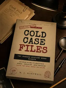 Cold Case Files Murder Mystery Word Search Puzzle Book for Adults, 120 Crime Scenes to Investigate - 3 Difficulty Tiers (Rookie to Chief Inspector) via Word Search Solving to Catch the Killer