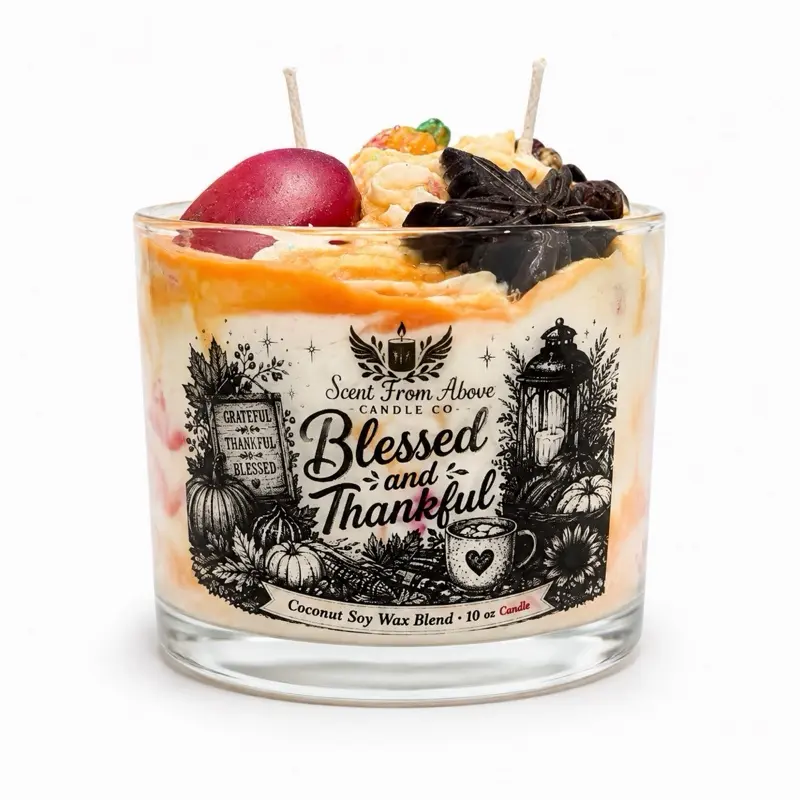 Blessed and Thankful Scented Candle - Decorative Candle for Home, Living Room Ambiance