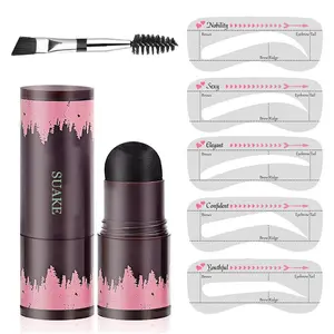 Waterproof Eyebrow Powder & Double Ended Eyebrow Brush & Eyebrow Tinted Eyebrow Stencil Set, 7 Counts/set Eyebrow Makeup Products with 5 Eyebrow Stencil for Women, Eyebrow Shaper Set