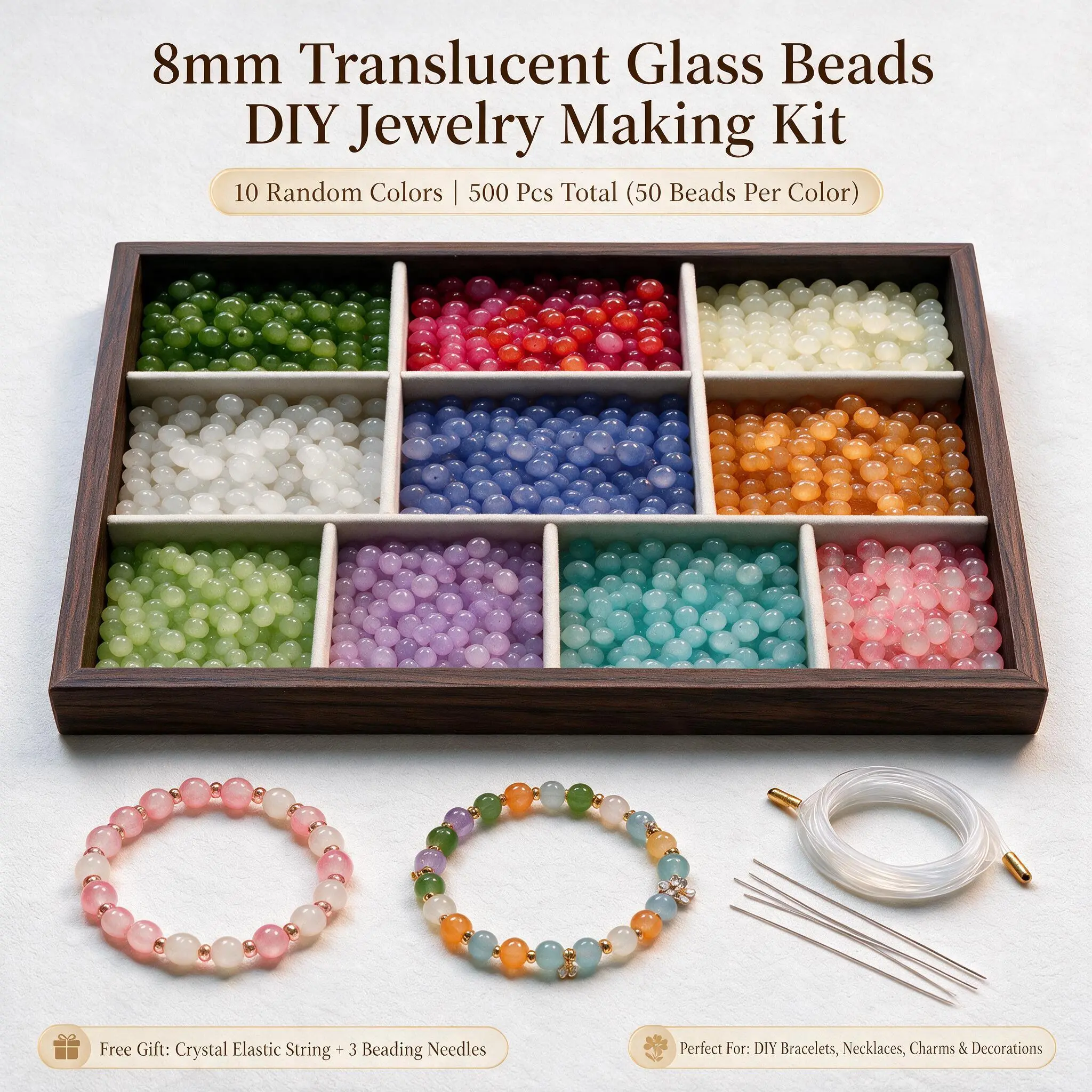 8mm Icy Translucent Chalcedony Beads DIY Kit，Jewelry Making Project for Mala Beads, Bracelet, Necklace & Charm Making, Beading Supply, DIY Craft Gift, Teen Girl Gift, Creative Project, DIY Jewelry, Bead Jewelry, Total 500 Beads
