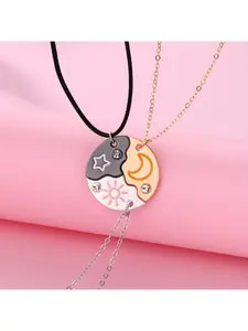 Set of 3 Round Rhinestone Star Moon Sun Friendship Necklaces Friendship Jewelry BFF Best Friends Forever Fantasy Cute Pendant for Unbreakable Friendship