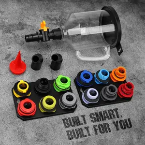 18-Piece Automotive Engine Oil Funnel Kit, 1.59QT/1.5L Coolant Funnel Set with 12 Adapters, Elbow Fitting, Arrow Screen and Magnetic Storage Tray, Compatible with GM, Ford, BMW