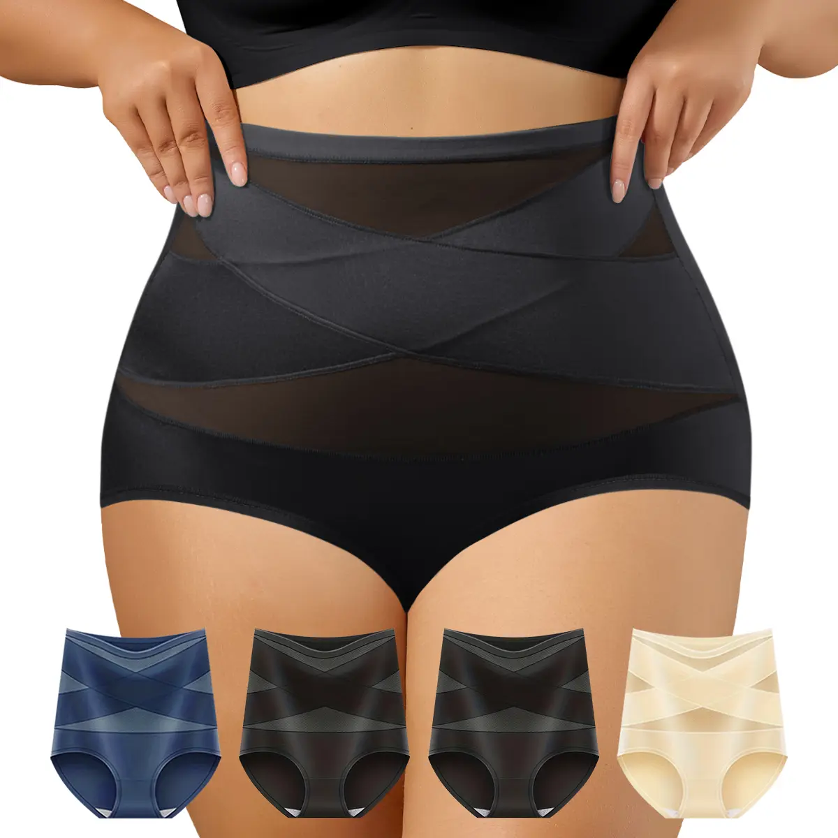 4-Pack Plus Size High-Waisted Tummy Control Women's Shaping Panties, Soft and Breathable, High-Elasticity and Silky Smooth, Tummy Control and Butt Lifting Shaping Womenswear, Super Comfortable Shorts Brief, Sizes: 1XL-5XL No Bra Shapewear