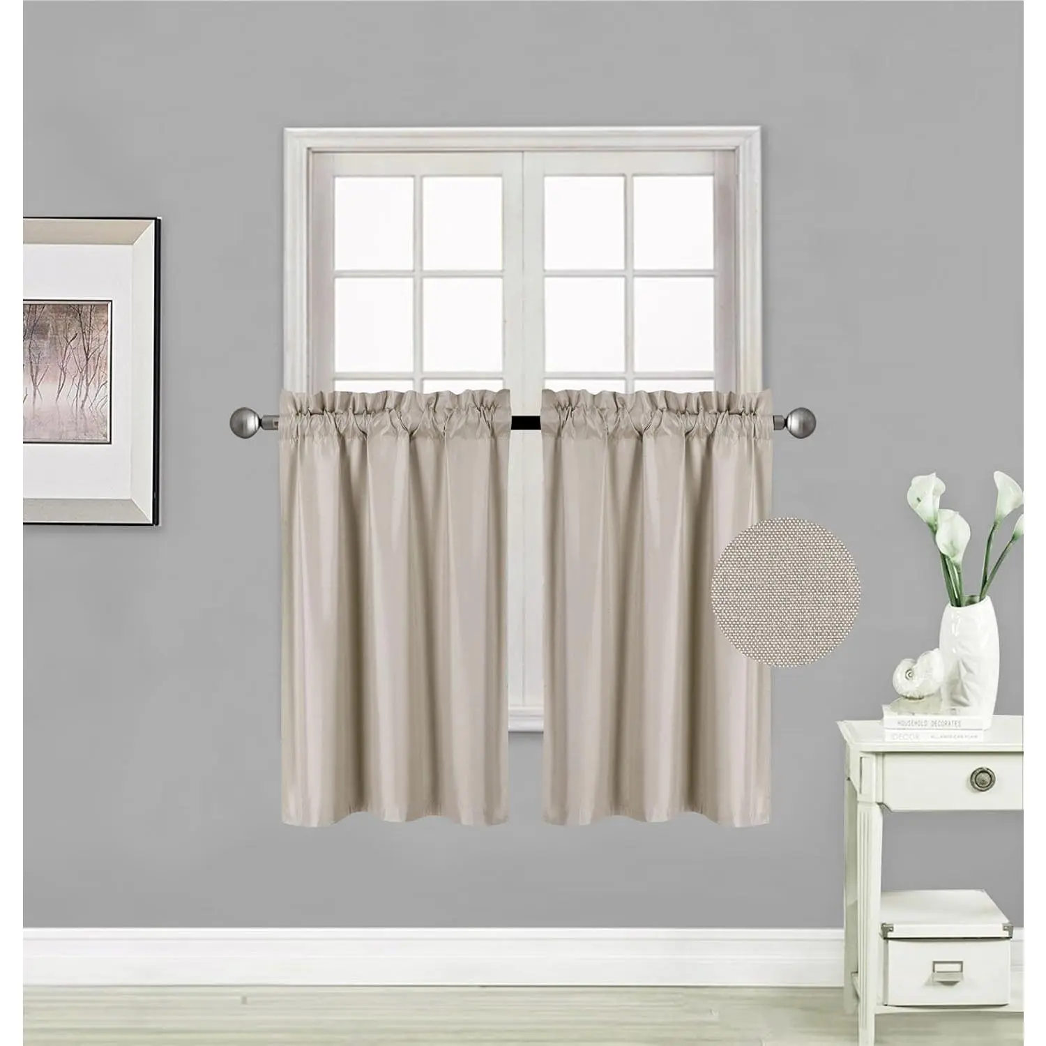 2 Short Panels Tiers Small Window  Curtain Blackout 28" W X 36" L Each for Kitchen Bathroom # R5