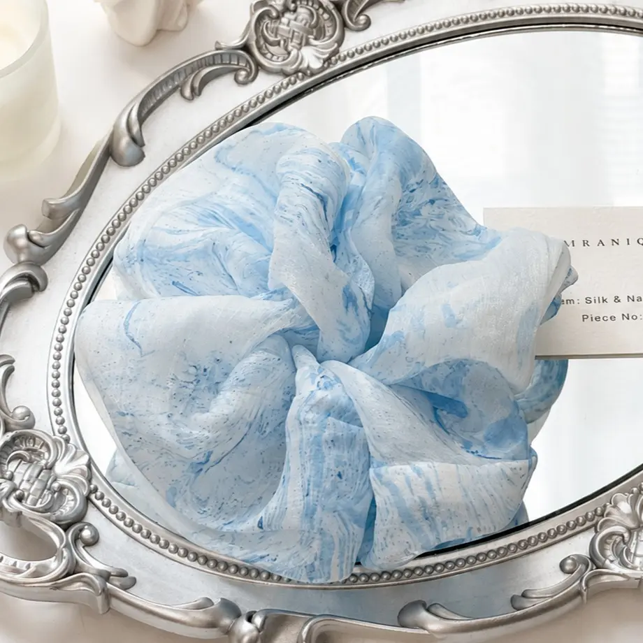 MIRANIQUE Handmade Marbled Organza Scrunchie | One-of-a-Kind Hair Accessory