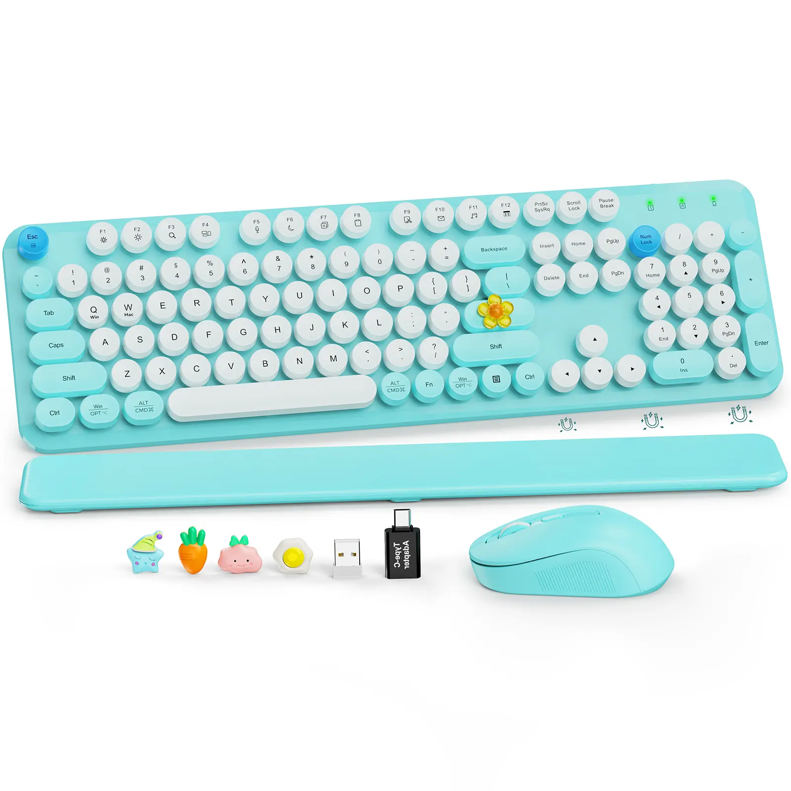 SABLUTE CK23 Retro 2.4GHz USB Receiver Wireless Keyboard & Mouse Combo - Non-Bluetooth, Detachable Wrist Rest, Waterproof Palm Support, Tilt Legs, Auto Sleep Mode, No Lag, for PC/Laptop Computer Peripherals