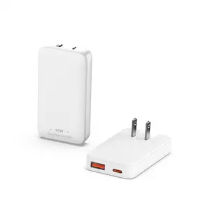 65W GaN Flat USB-C USB-A Wall Charger Ultra Thin Type-C Fast-Charging Foldable US Plug Compact Dual-Port PD 3.0 QC 4.0 Technology for MacBook iPhone 16/16 Pro Max/15-12, Galaxy S24 Ultra, Pixel, iPad Pro/Air, Steam Deck