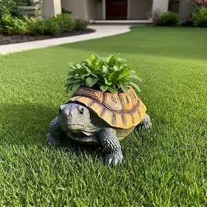Turtle-Shaped Resin Flower Pot with Lid, Lightweight Durable Design, Ideal for Succulents & Indoor/outdoor Plants, Balcony Garden Patio Decor, Sculptural Planter