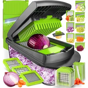 10-in-1, 8 Blade Vegetable Chopper, Onion Mincer, Cutter, Dicer, Egg Slicer with Container Kitchen Stainless Steel