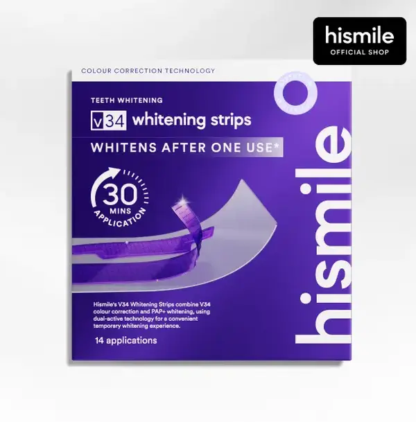 HOT Hismile V34 Whitening Strips, Teeth Whitening Strips, Purple Tooth Whitening, Combining Whitening and Colour Correction - 14 applicatiions