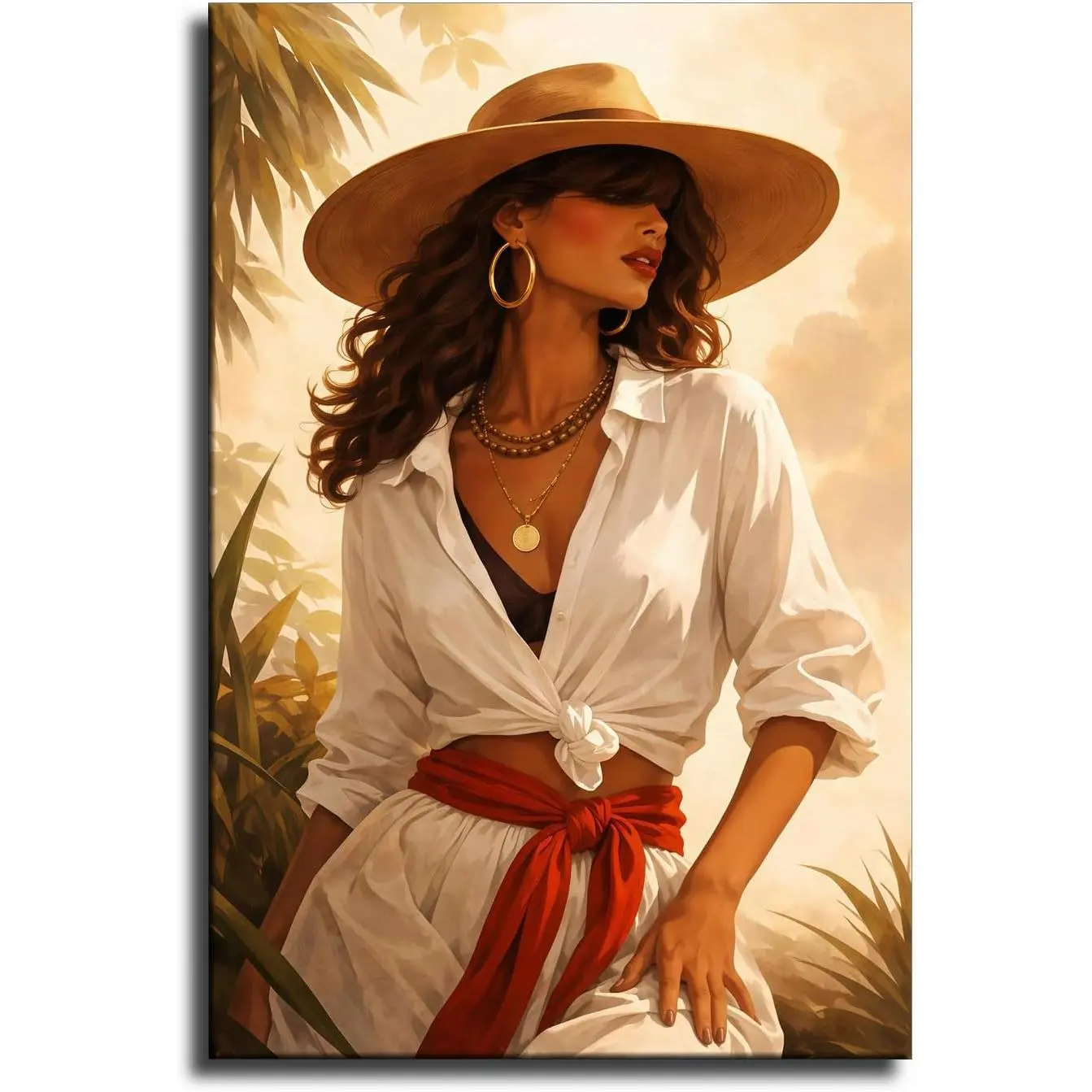 Puerto Rico Wall Art, Puerto Rican Jibara Woman Poster Canvas Wall Art, MOrdern Posters For Room Aesthetic And Decor, for Bedroom Living Room