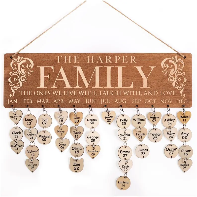 Birthday Calendar, Family Birthday Board, Personalized Wood Family Calendar, Birthday Reminder, Home Sign Decor