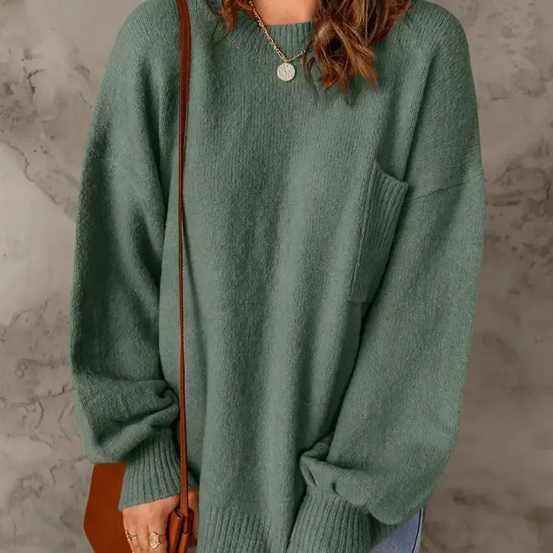 Knit Dropped-shoulder Long Sleeve Pullover: A Comfortable, Stylish and Aesthetic Women's Basic Knit Sweater, Perfect for Casual Outings and Layering in Cool Weather, Womenswear, Knitwear, Fit, Tops, Garment