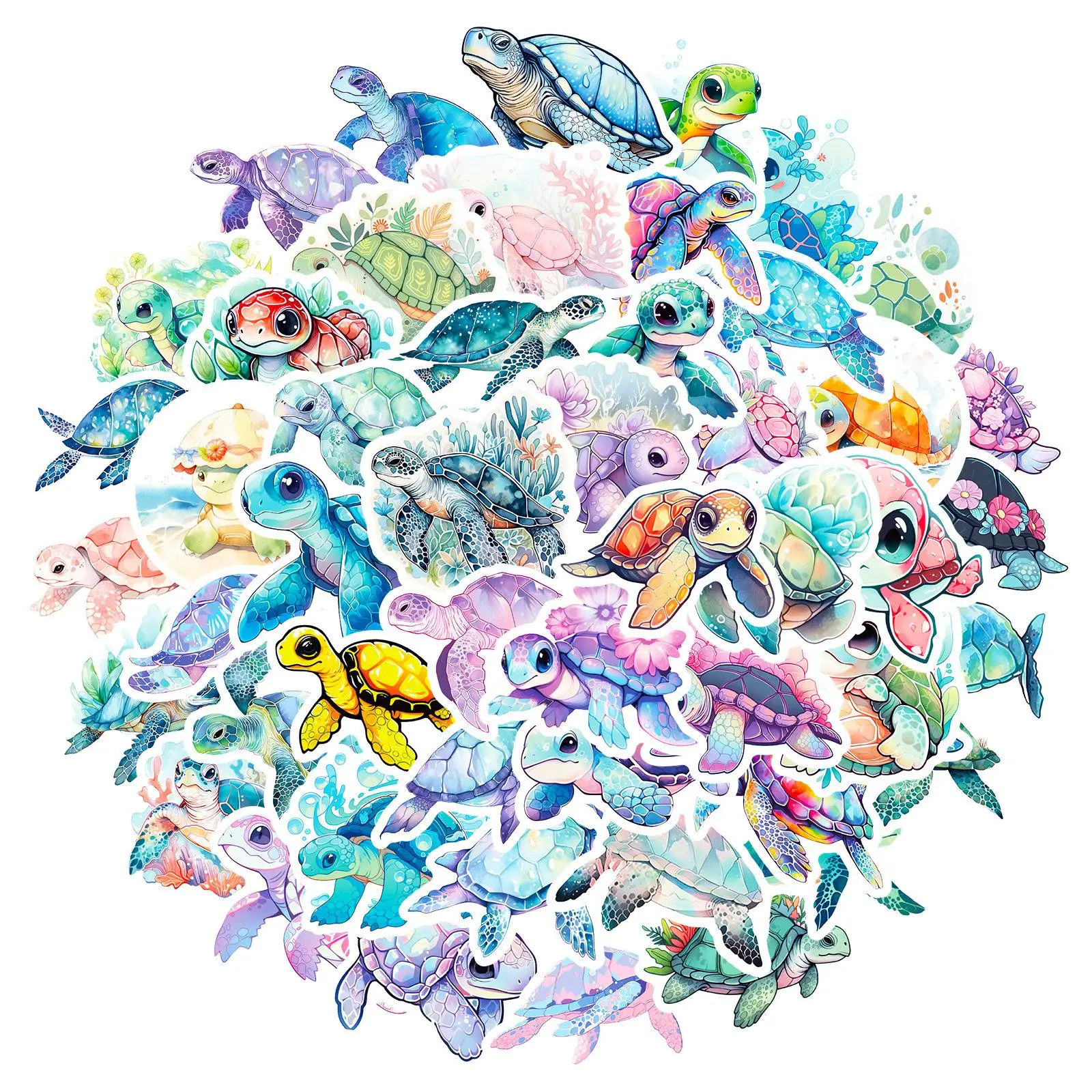Sea Turtle Pattern Car Stickers, 50pcs/set Waterproof Cartoon Car Decals, Self-adhesive Sticker For Phone Case, Computer, Guitar, Bag, Water Cup, Scra