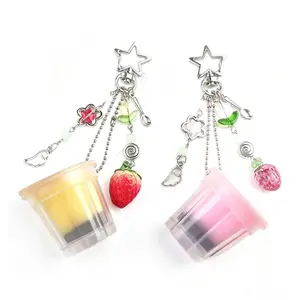 Cute Pudding and Strawberry Keychain, Kawaii Aesthetic Bag Charm, Fashion Accessories for Women, Teen Girl Gifts, Purse & Mini Bag Accessories, Girly Feminine Items, Cute Charms Keychain, Stylish Keychain