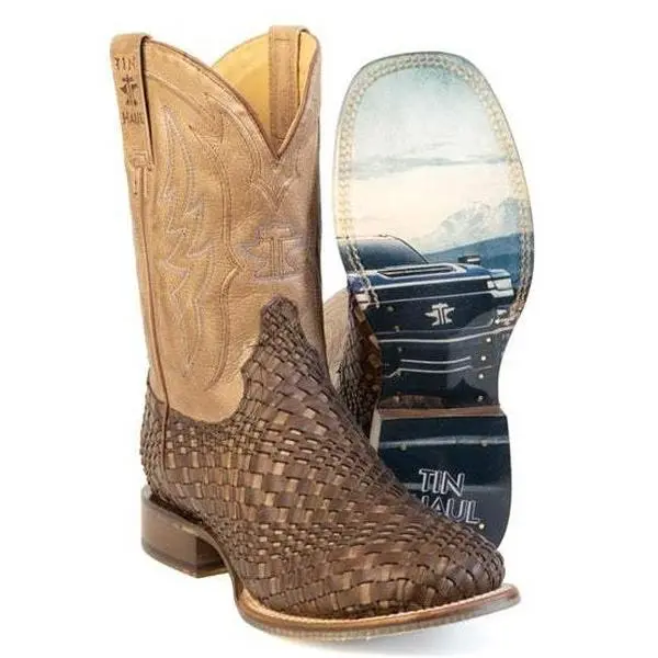 Men's Tin Haul Torque Twister Boots with Got Swag Sole Handcrafted Square Toe Brown