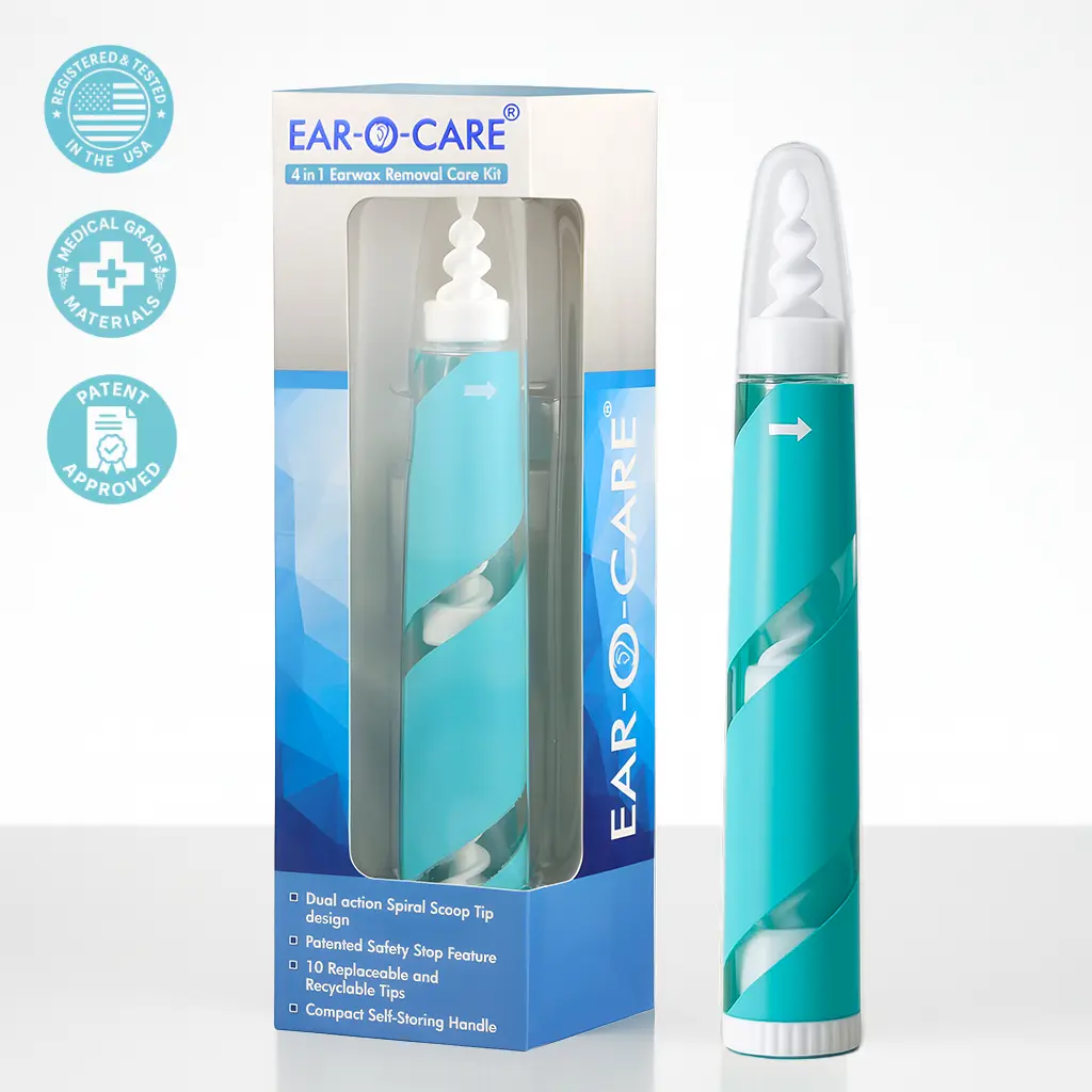 Ear-O-Care Premium Ear Wax Removal Kit - All in One Ear Cleaner with Dual-Action Spiral Scoop Tip & Soft Silicone Tips - Portable & Hygienic Ear Wax Remover