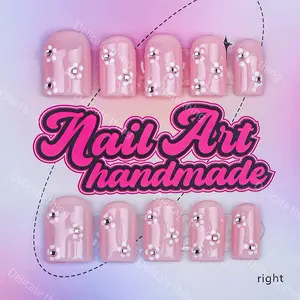 Delicatething Y2K Style Nail Set, Handmade Square Duckbill Nails, 4 Sizes XS S M L, Perfect Gift for Girls, Includes Jelly Glue Crystal Stick