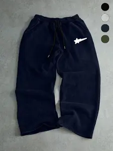 Men's Letter Star Print Straight Leg Sports Pants, Sports Bottoms, Street Fashion Casual Regular Fit Graphic Pants, Comfortable All-Season Wear. cut essentials pants.  eptm pants. Casual Comfy Sweatpants, Casual Sweatpants Style