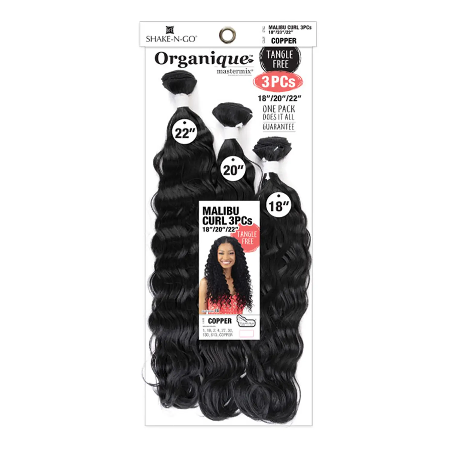 Milky Way Organique Malibu Curl Soft Synthetic Hair Weave Extensions, 3Pcs Bouncy Fiber Curl Hair Weft Extensions (18-20-22in)