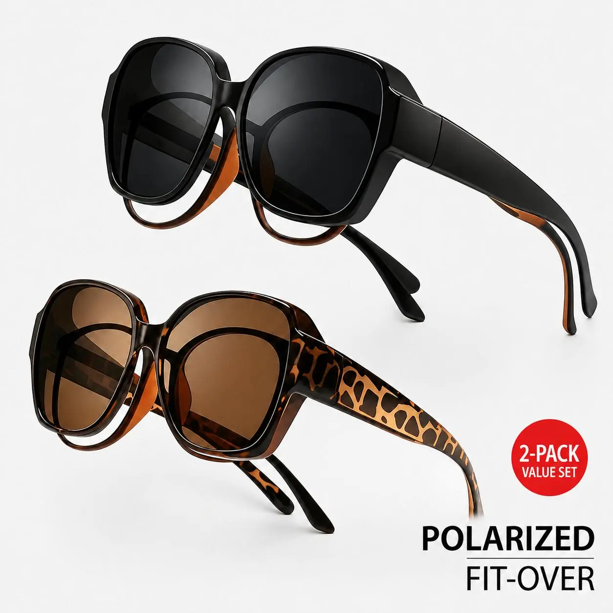 2 Pack Unisex Oversized Retro Fit-Over Sunglasses, easily slides over prescription glasses or can be worn alone. Built with reliable UV protection, these vintage shades deliver stylish all-match look. Perfect for driving, traveling