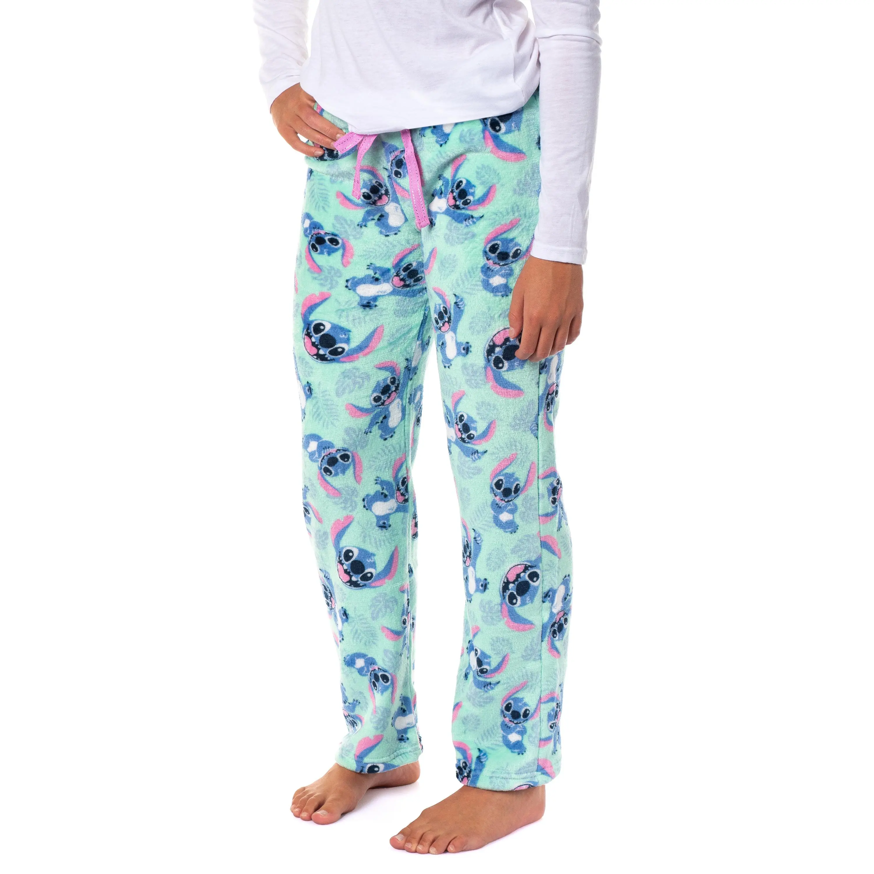 Stitch Pajama Pants Disney Womans Stitch Hibiscus Plush Fleece Pants Juniors Pajama Pants Adjustable Waistband
