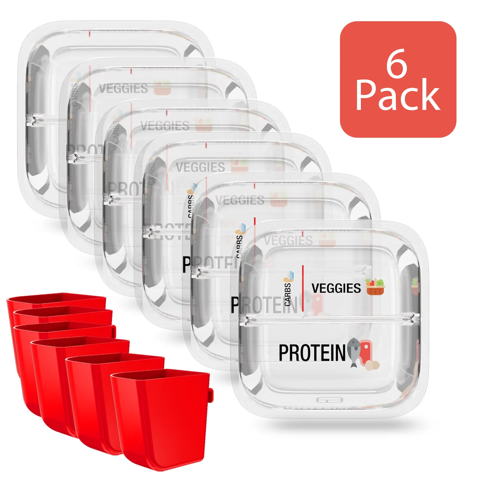 BariBowl Bariatric Meal Prep Containers, 6-Pack Glass Portion-Control Set with Bite-Sized Utensils & Condiment Cups