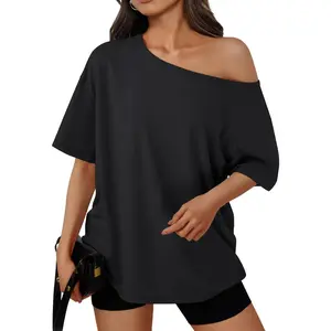 Womens Off The Shoulder Tops Oversized T-Shirts Short Sleeve Tees Summer 2025 Casual Spring Fashion Clothes