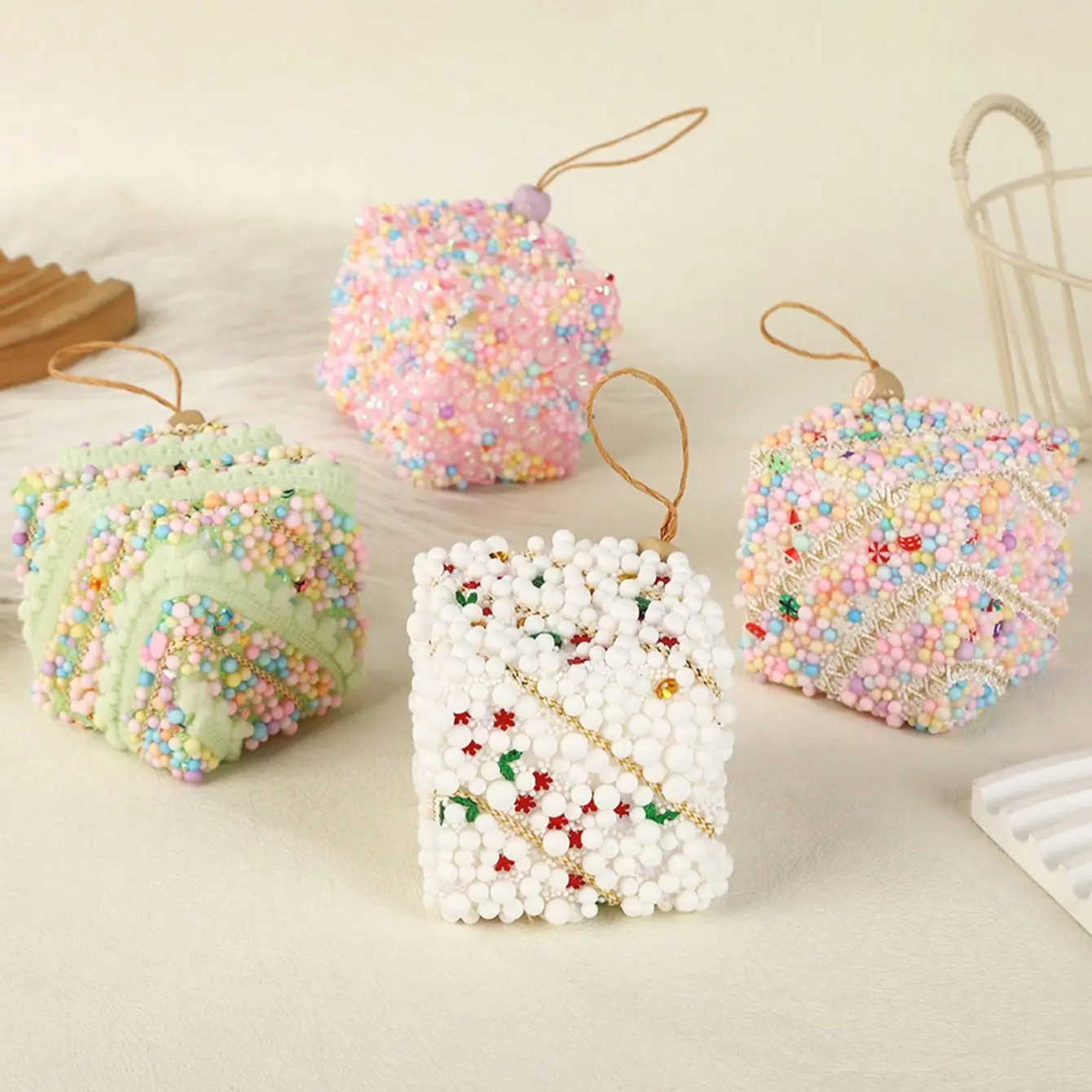 Macaron Style Foam Blocks Christmas Tree Decorations, Soft Cube Holiday Decor, Party Hanging Ornaments, Home Decoration, Gift Box Hanger