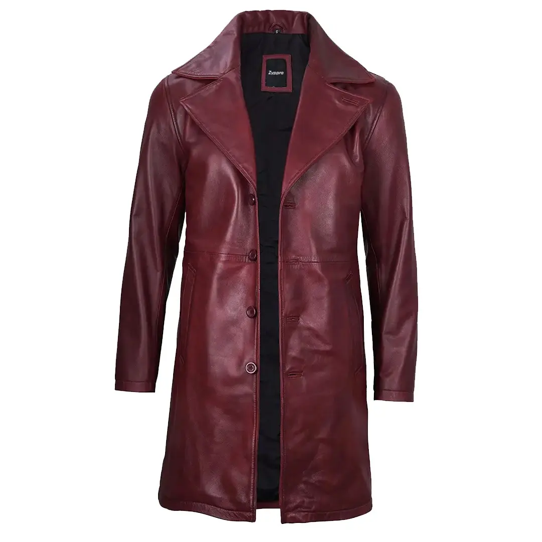 Men's Real Leather Maroon Car Coat – Classic & Sophisticated Outerwear