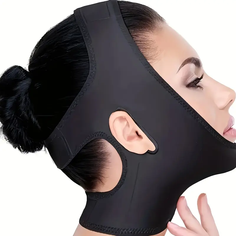 Black Breathable Fabric Facial Lifting Strip - 1pc Adjustable, Gentle, Comfort-Fit Facial Tightening Strap for Daily Nasolabial Folds & Double Chin Reduction