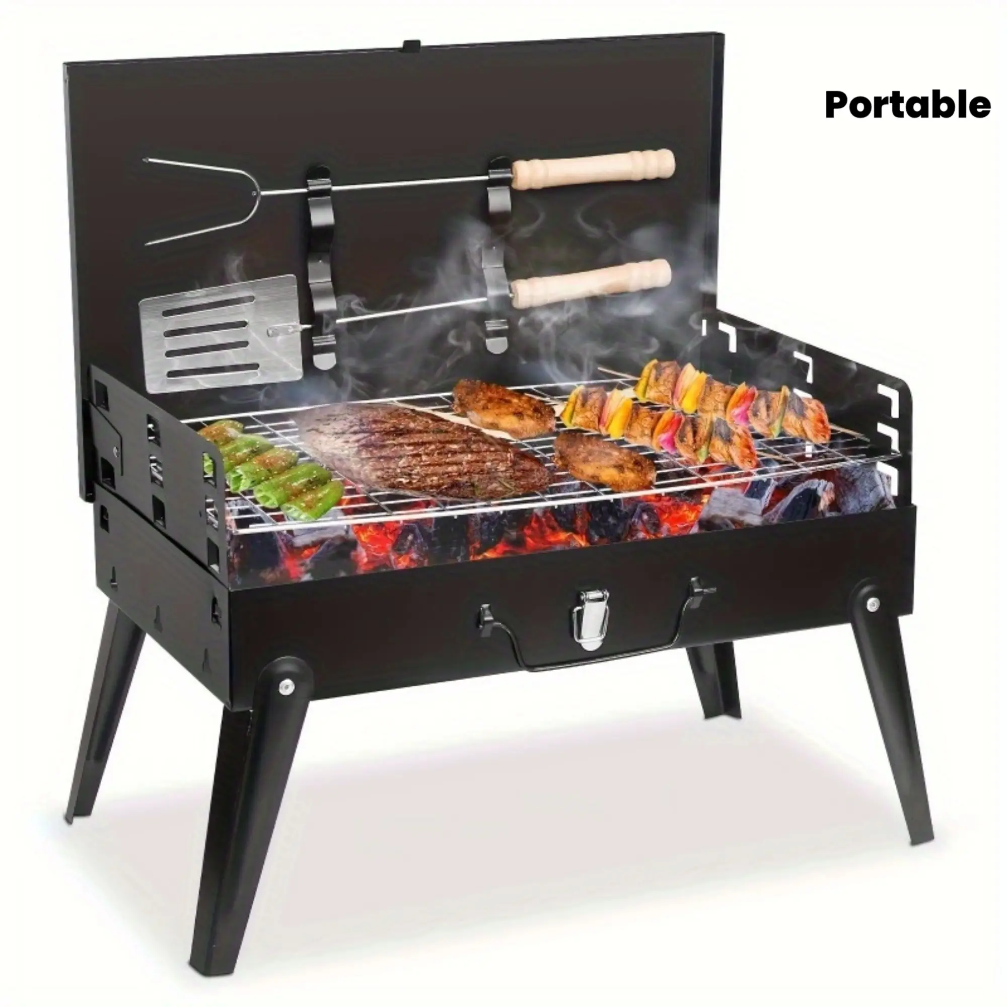 Portable Tabletop BBQ Charcoal Grill, 6-Piece All-in-1 Pit Set with Tools for Outdoor Cooking and Backyard Camping, Bbq Pit, Bbq Charcoal Grills