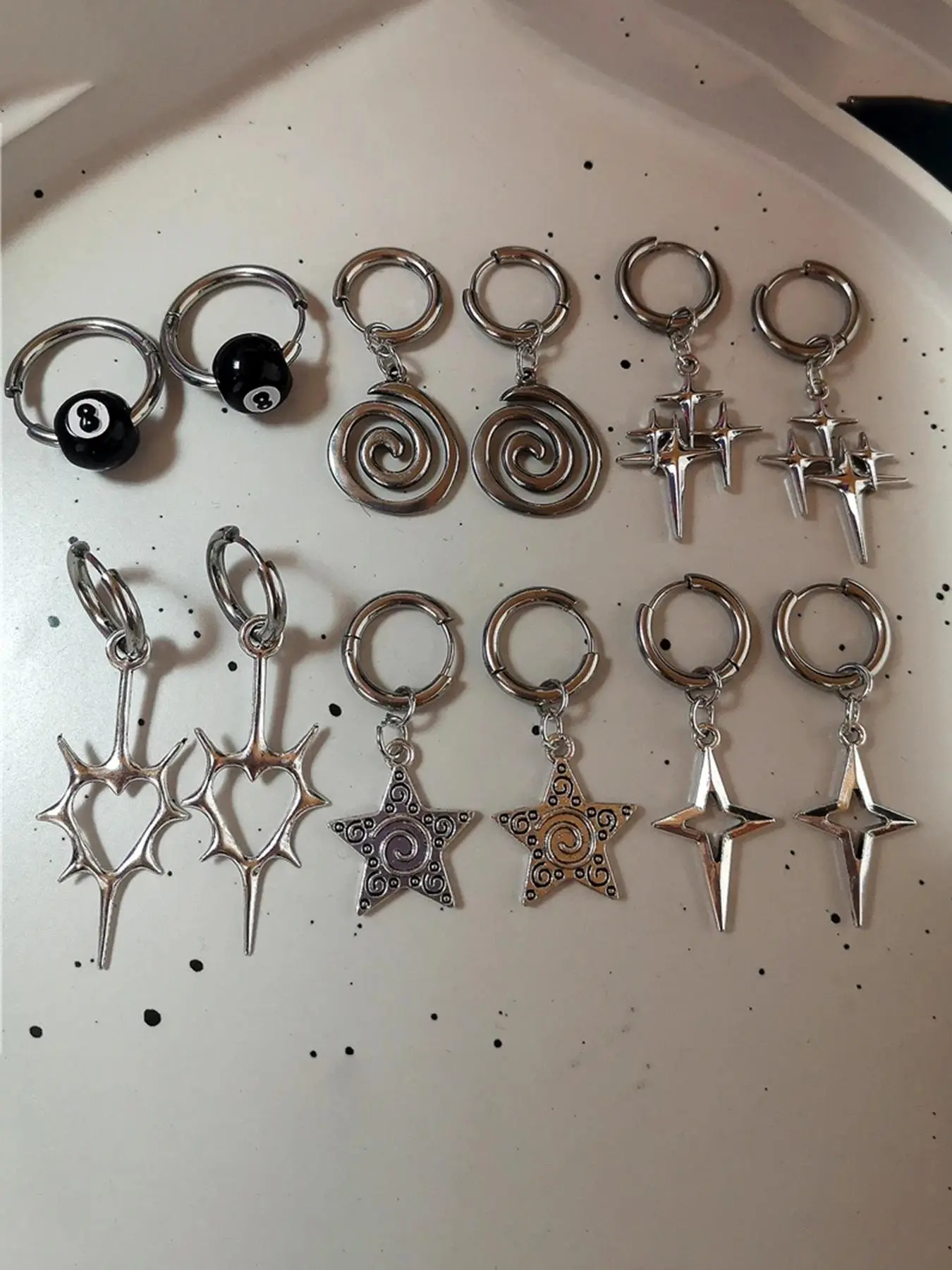 Punk Style Star & Heart Design Dangle Earrings, Earrings Stack, Hoop Earring Sets, Statement Hoops Earrings, Fashion Jewelry for Party, Everyday Accessory, Jewelry for Birthday Gift