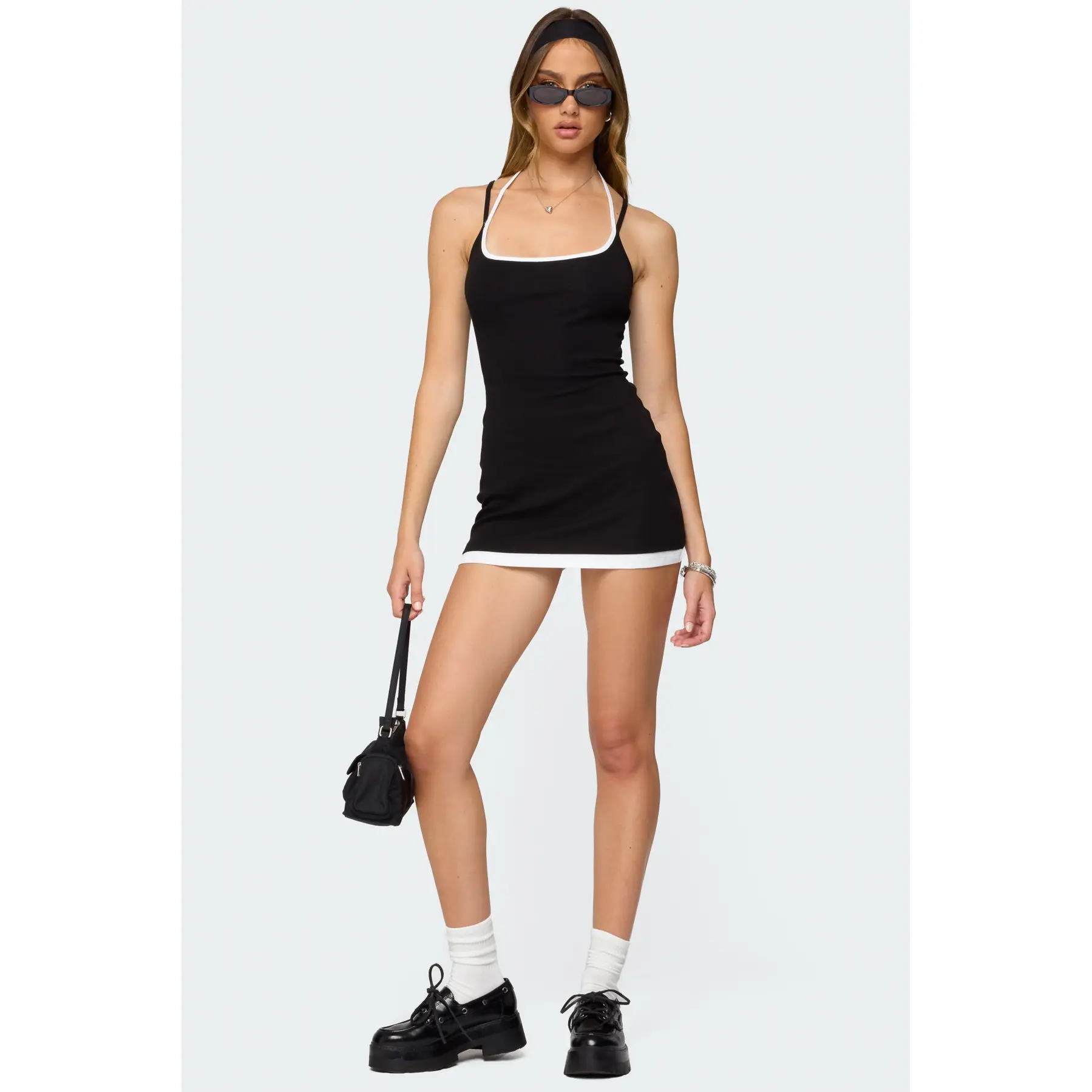 Contrast Layered Look Halter Mini Dress