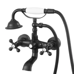 Clawfoot Tub Faucet Wall Mount Kit With Handheld Shower, Matte Black Finish, Vintage Style Tub Filler And Shower Set, Adjustable Swing Arms, 360° Rotation Spout, Fits Most Bathtubs Worldwide