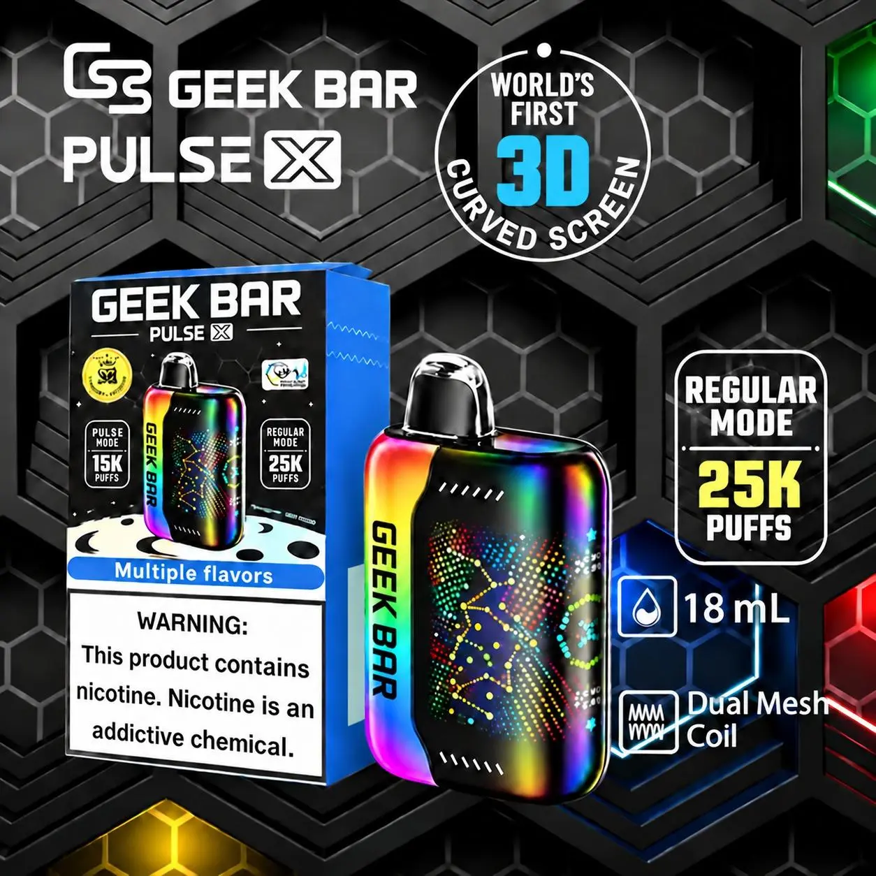 Geek Bar Pulse X 25K Disposable - Pick Your Flavor! 25K Regular / 15K Pulse Mode - 18mL, Metal Alligator Duck Billed Salon Styling Clips with Holes