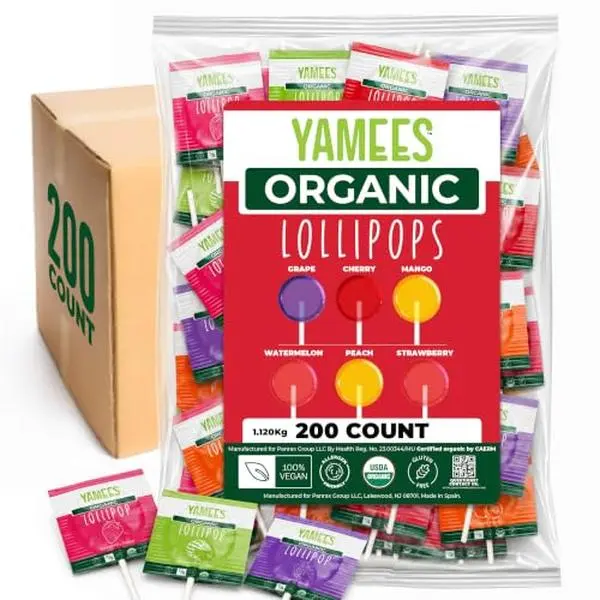 YAMEES Organic Lollipops 200 Count Bulk Suckers