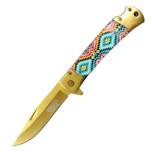 Defender-Xtreme 9" Gold Blade 3D Printed Handle Spring Assisted Knife
