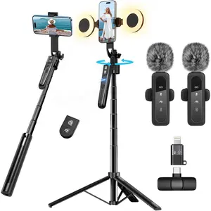 Content Creator Vlogging Kit for IPhone/Android,70-inch Auto Face Tracking Tripod for IPhone with Light and Wireless Microphones,TikTok/YouTube Starter Kit for Gifts for Women