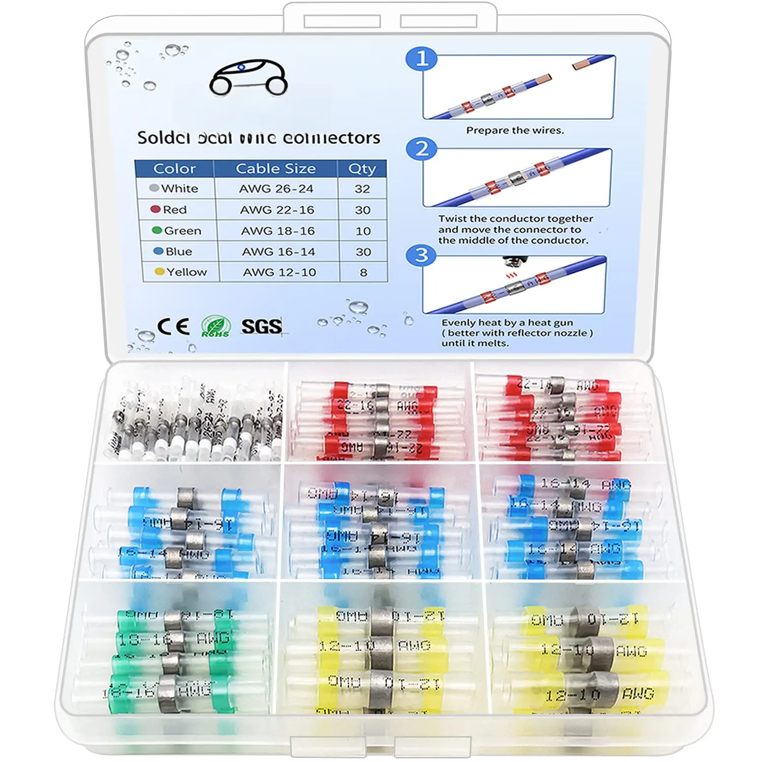 110 count Heat Shrink Wire Connectors, Solder Seal  Connectors Kit  Marine Electrical Splice Terminals