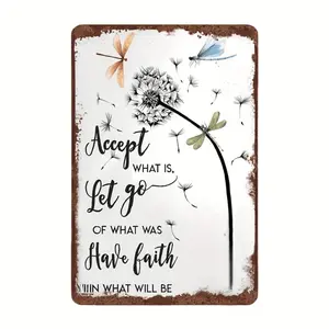 Vintage Dandelion and Dragonfly Wooden Wall Art Featuring Inspirational Quote Ideal for Kitchen or Garage Rustic Home Decor
