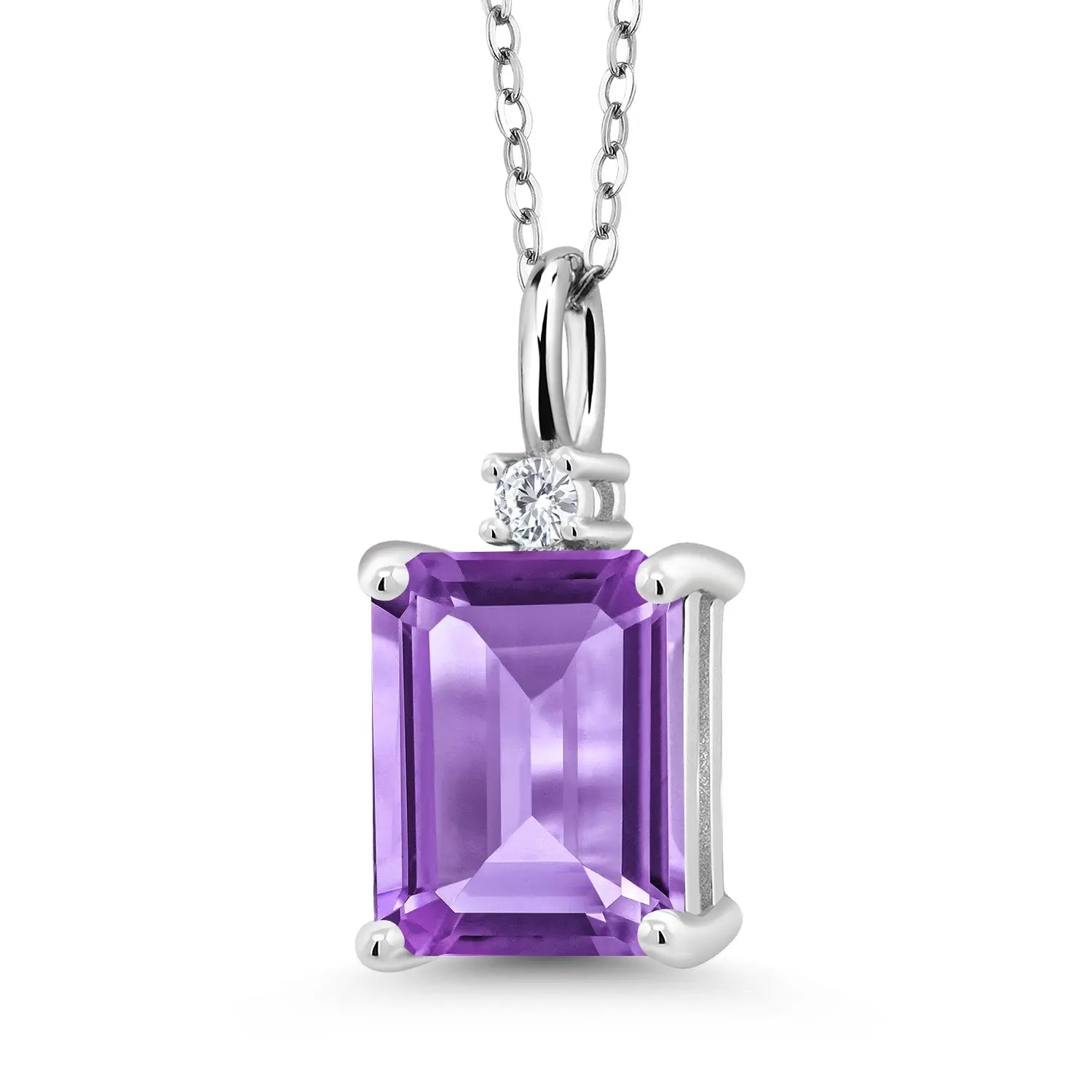 925 Sterling Silver Gemstone Birthstone Pendant Necklace for Women | Emerald Cut 10X8MM and Round 2MM | With 18 Inch Chain | Fine Jewelry for Her Mom Wife