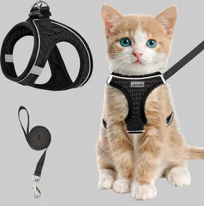 Cat Harness and Leash for Walking Escape Proof, Adjustable Kitten Vest Harness Reflective Soft Mesh Puppy Harness for Outdoor, Comfort Fit, Easy to Control freedom