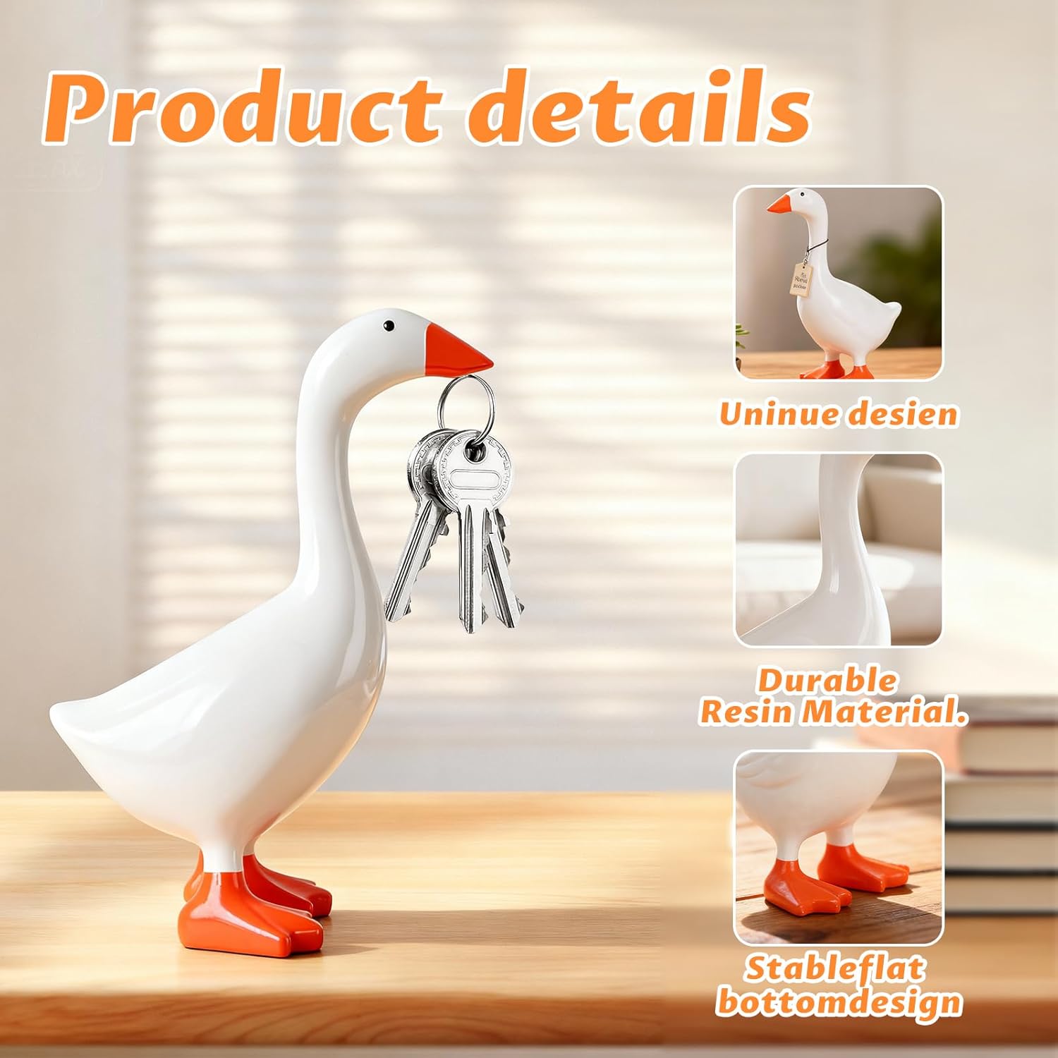 Desk Goose 7 Inch Desktop Goose Statue, Cute Resin Figurine with Magnetic Beak, Funny Home Office Desk Decor & Key Tool Holder, Perfect Valentine's Day Housewarming Gift for Women
