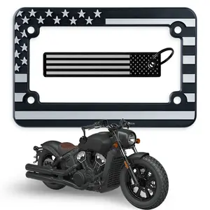 3D Raised American Flag Motorcycle License Plate Frame. Grey on Black