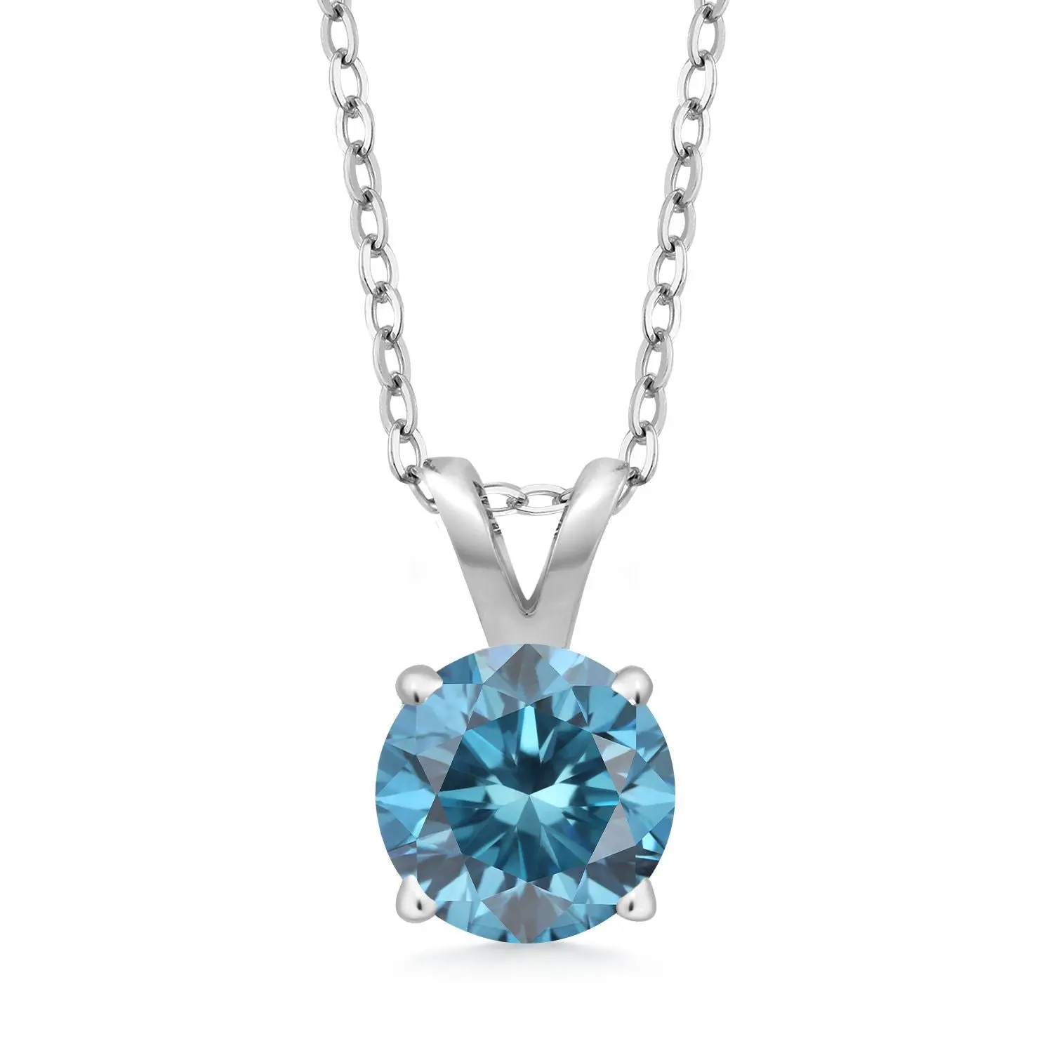 Gem Stone King 0.50 Ct Round Blue Synthetic Lab-Grown Diamond 925 Sterling Silver Pendant with 18-Inch Chain for Women, Ideal for Birthday, Anniversary