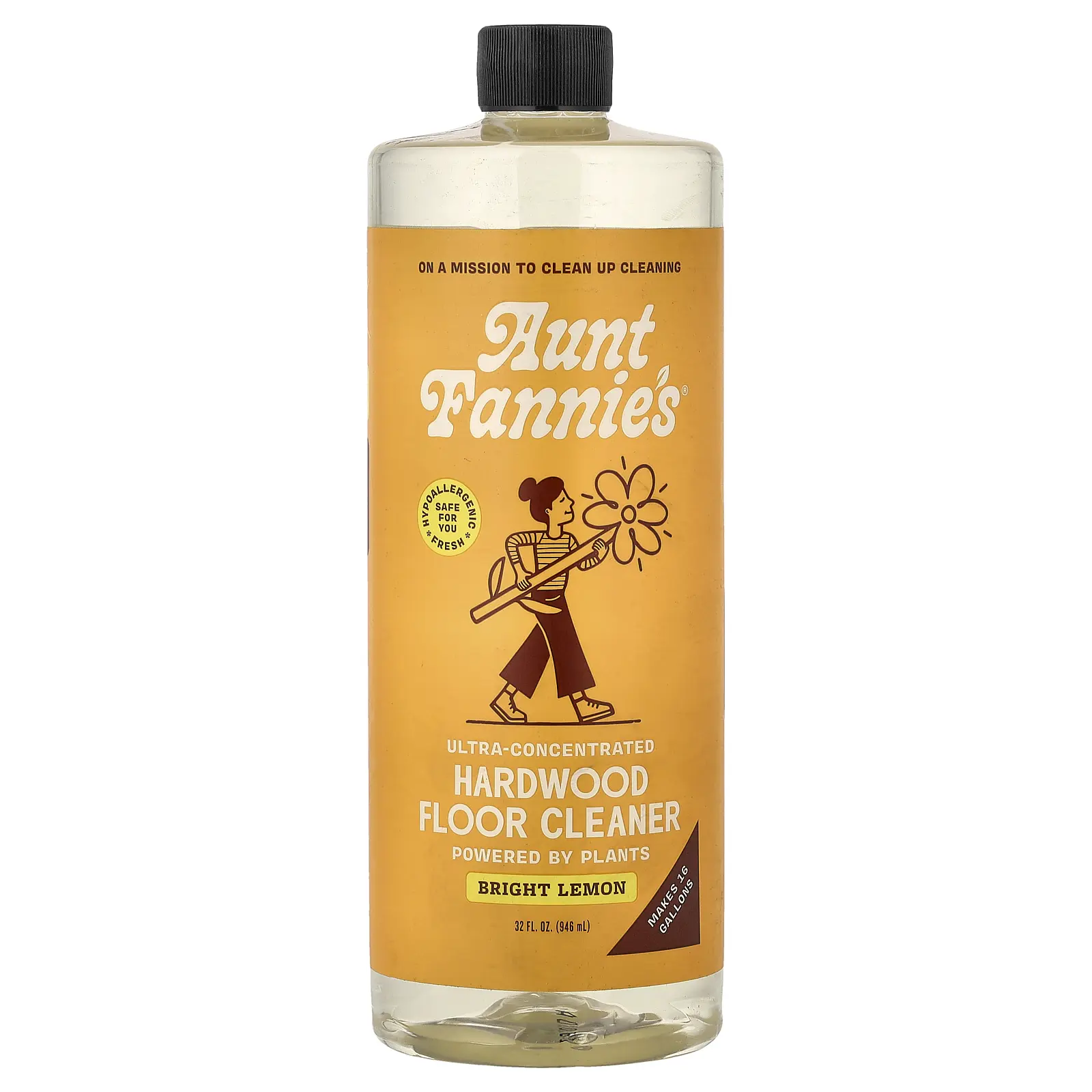 Aunt Fannie's Ultra-Concentrated Hardwood Floor Cleaner, Bright Lemon, 32 fl oz (946 ml)