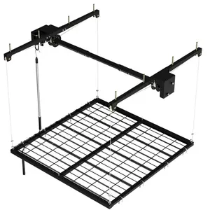 4x4 ft Overhead Garage Storage Rack – Hand-Crank Lifting, 350-lb Capacity, Carbon Steel, Fits Standard Ceiling Joists, Black