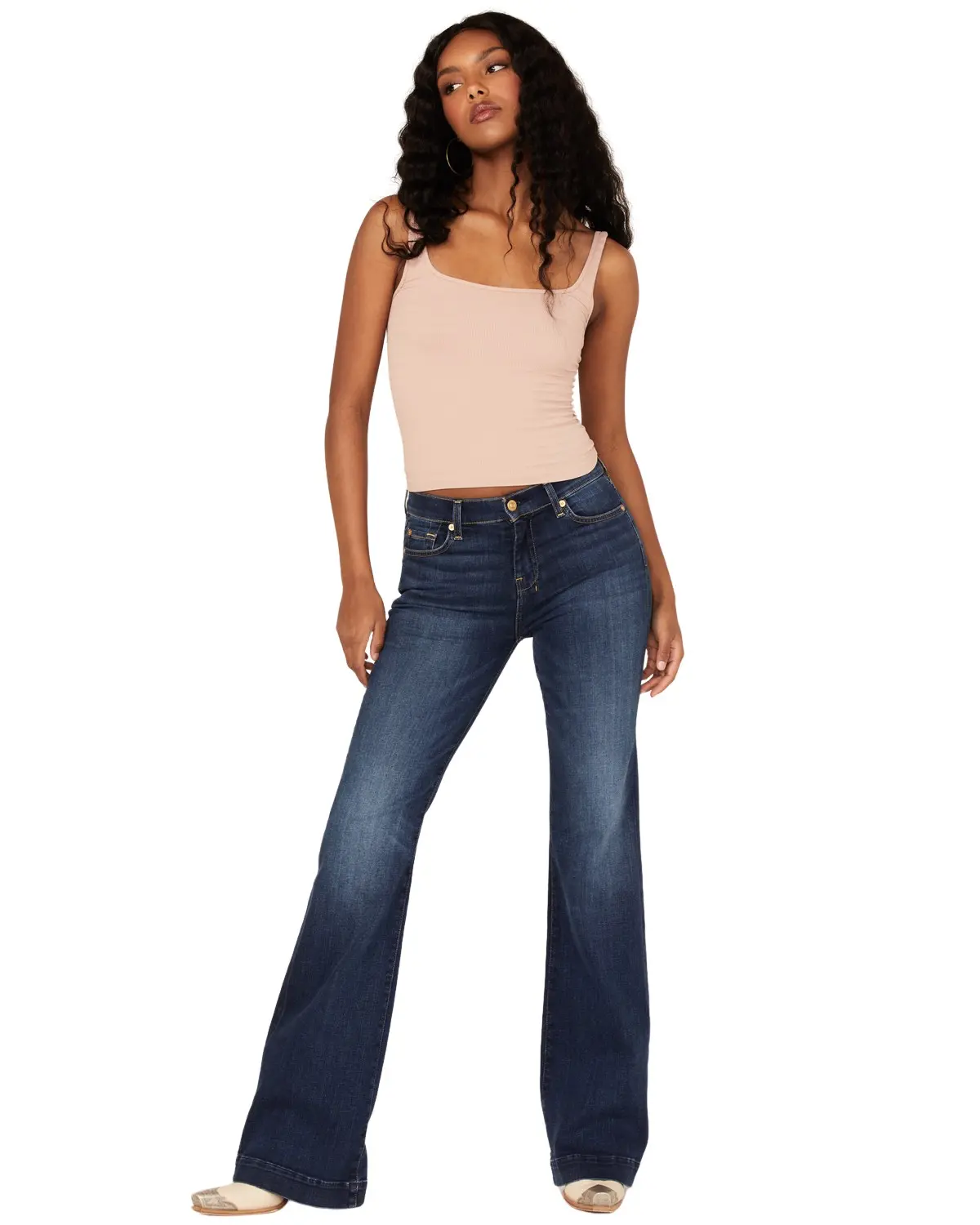 7 For All Mankind Women's Women'S Dark Wash Mid Rise Dojo Trouser Flare - 7U451912-Mr1